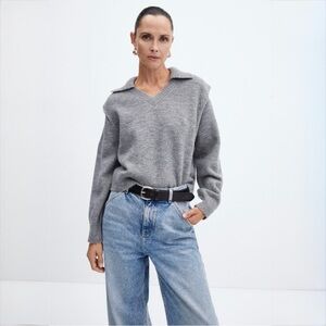 Mango Polo-Neck Sweater with Shoulder Pads | Gray Size M